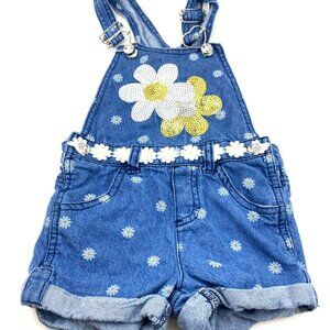 Baby Overalls Shorts Size 2T Girls Toddlers Sequin Flowers Floral Denim Summer